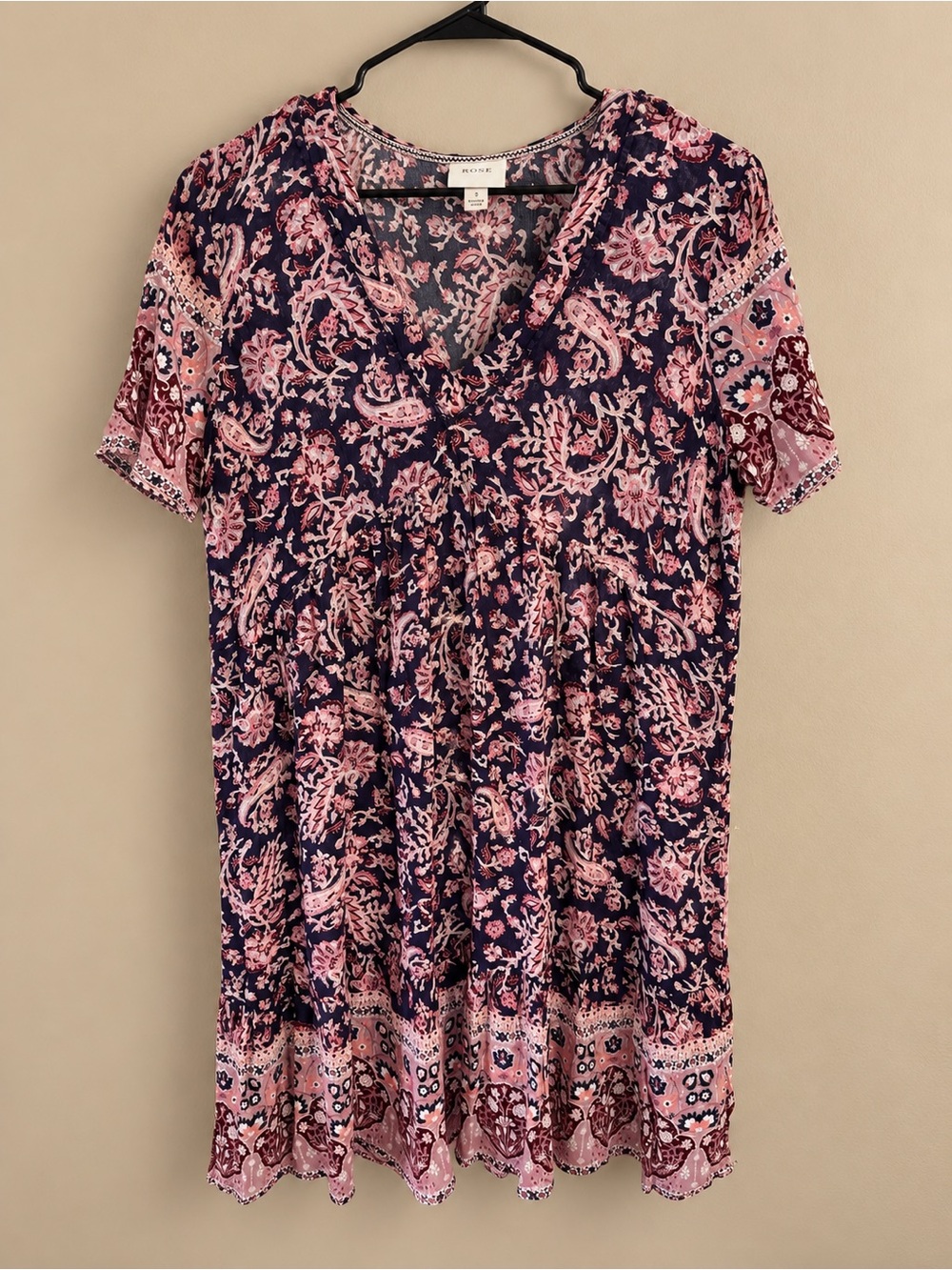 Knox Rose Navy and Pink Paisley V-Neck Tunic